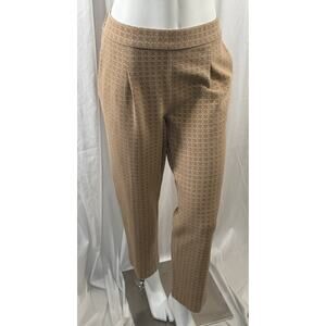 Ann Taylor Dress Textured Geo Pattern Pants Ankle Tan Ivory Cotton Blend L 87-12